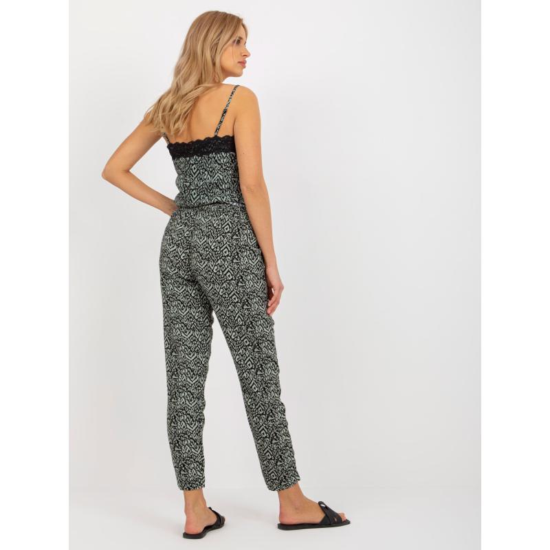 Női viszkóz mintás szövetből készült nadrág SUBLEVEL khaki