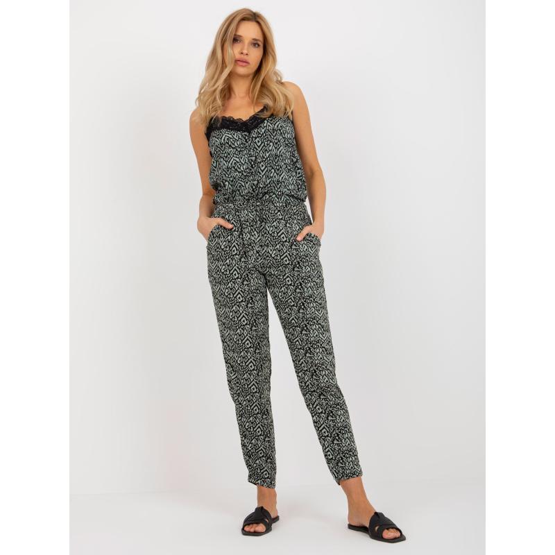 Női viszkóz mintás szövetből készült nadrág SUBLEVEL khaki