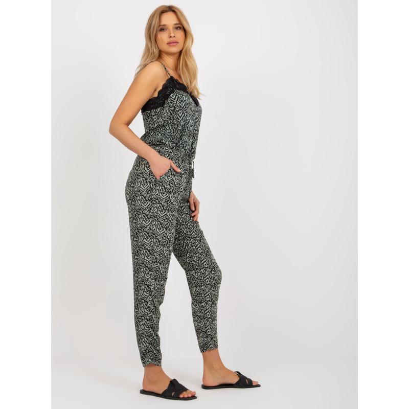 Női viszkóz mintás szövetből készült nadrág SUBLEVEL khaki