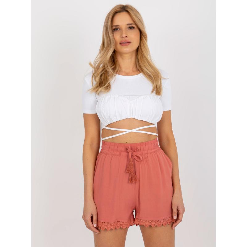 Női rövidnadrág nyakkendővel SUBLEVEL sötét rózsaszín