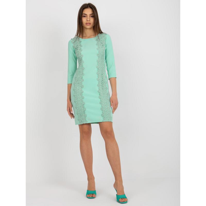 Dámské šaty s květinovou aplikací koktejlové EMA mátové