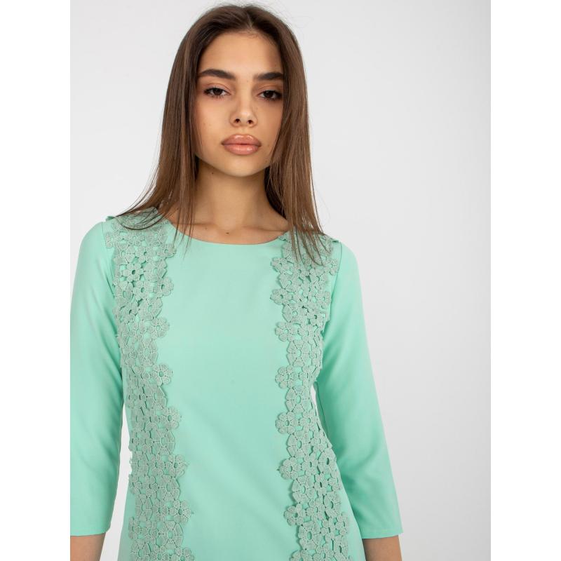 Dámské šaty s květinovou aplikací koktejlové EMA mátové