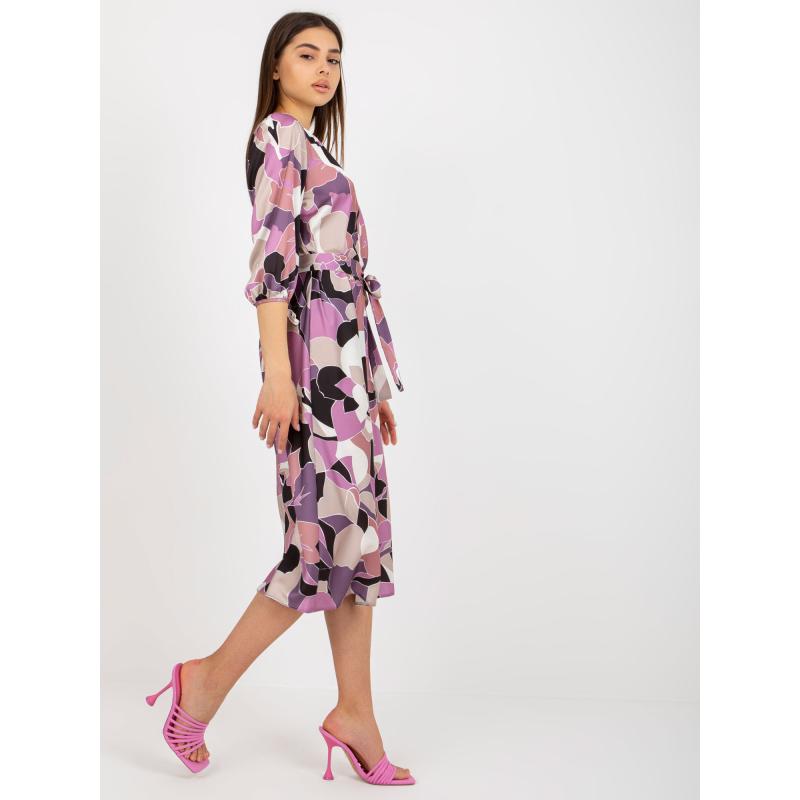 Dámské šaty s potiskem a páskem NATASA fialové
