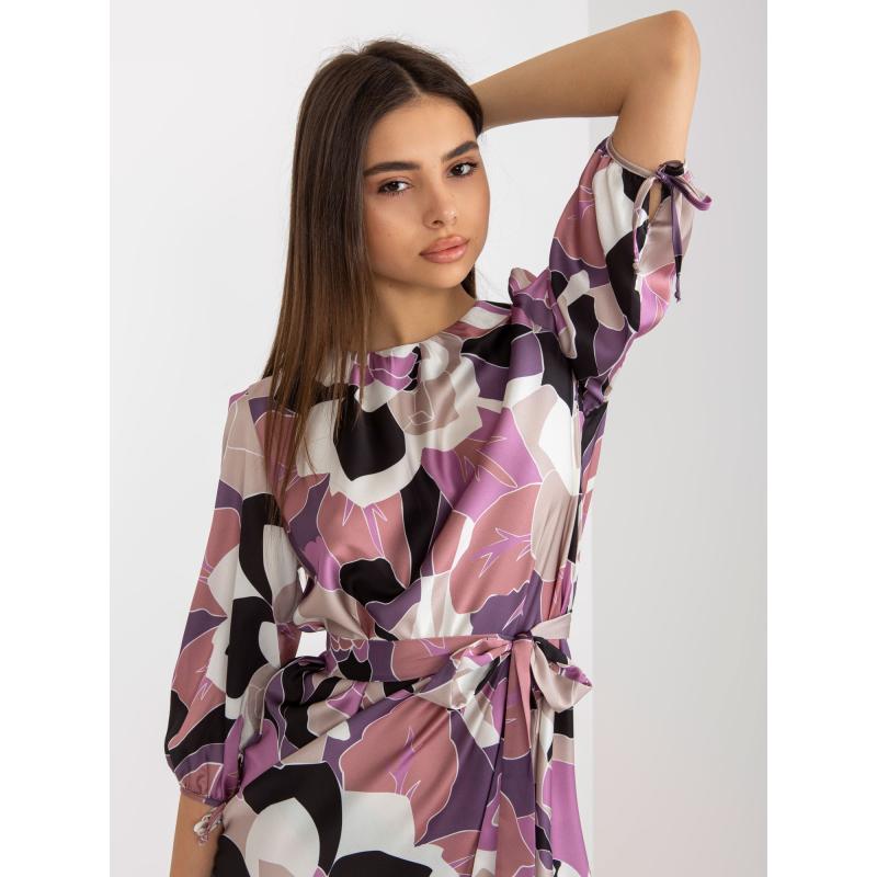 Dámské šaty s potiskem a páskem NATASA fialové
