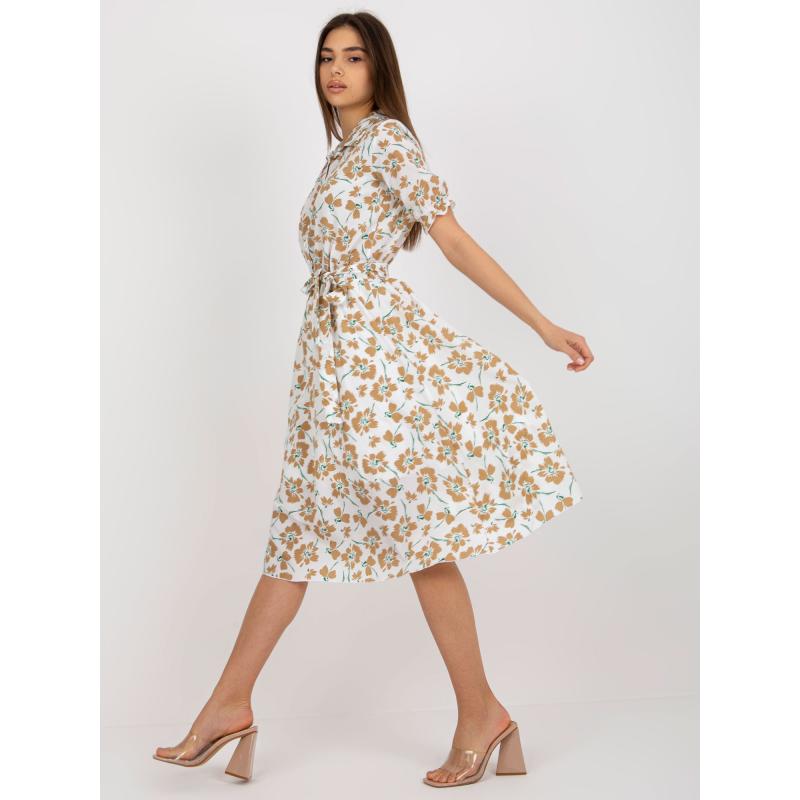 Dámske šaty s opaskom kvetované košeľové AGÁTA bielo-hnedé