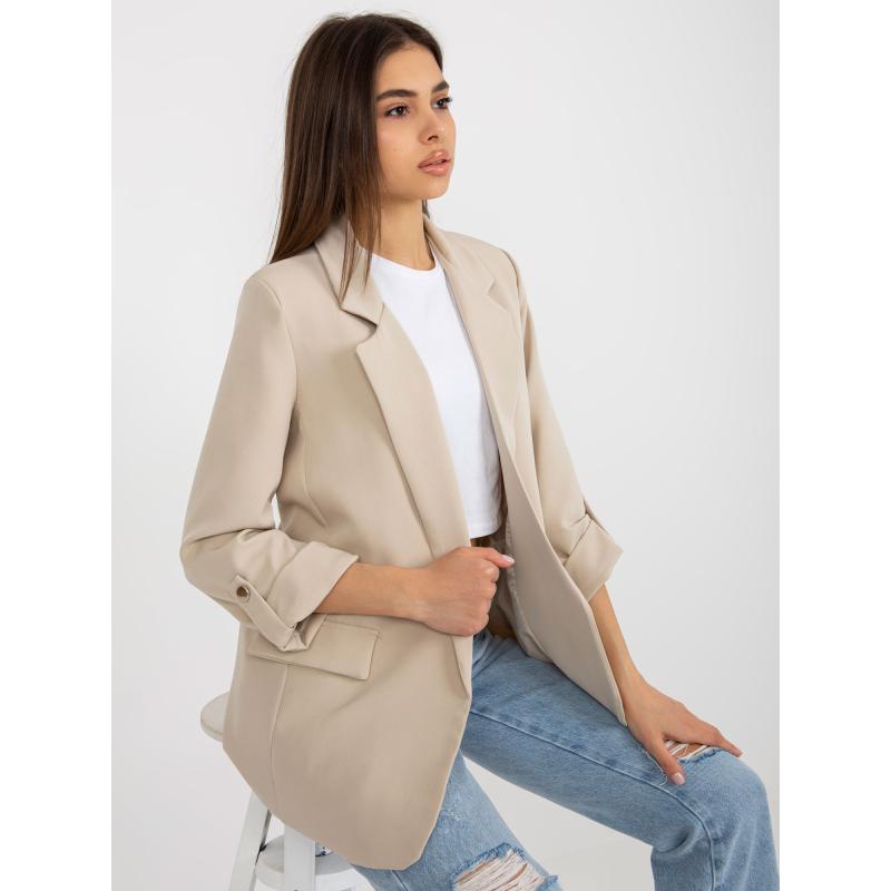 Dámské sako s ohrnutými rukávy OCH BELLA světle béžové 