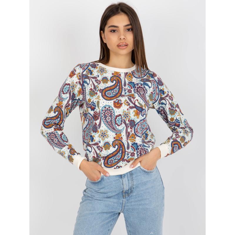 Dámská mikina s kapucí vzorovaná MILA ecru-modrá 