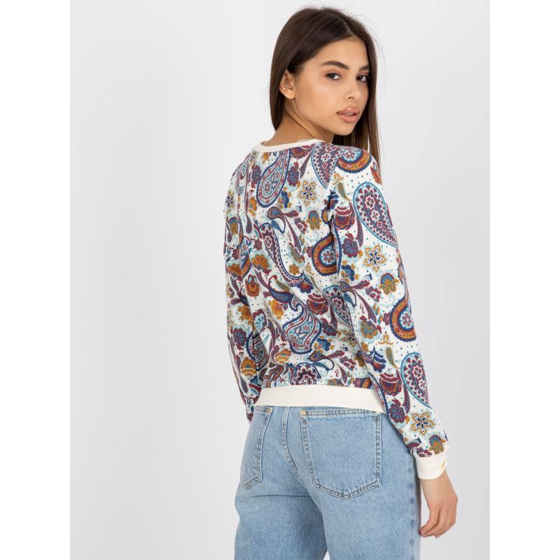 Dámská mikina s kapucí vzorovaná MILA ecru-modrá 