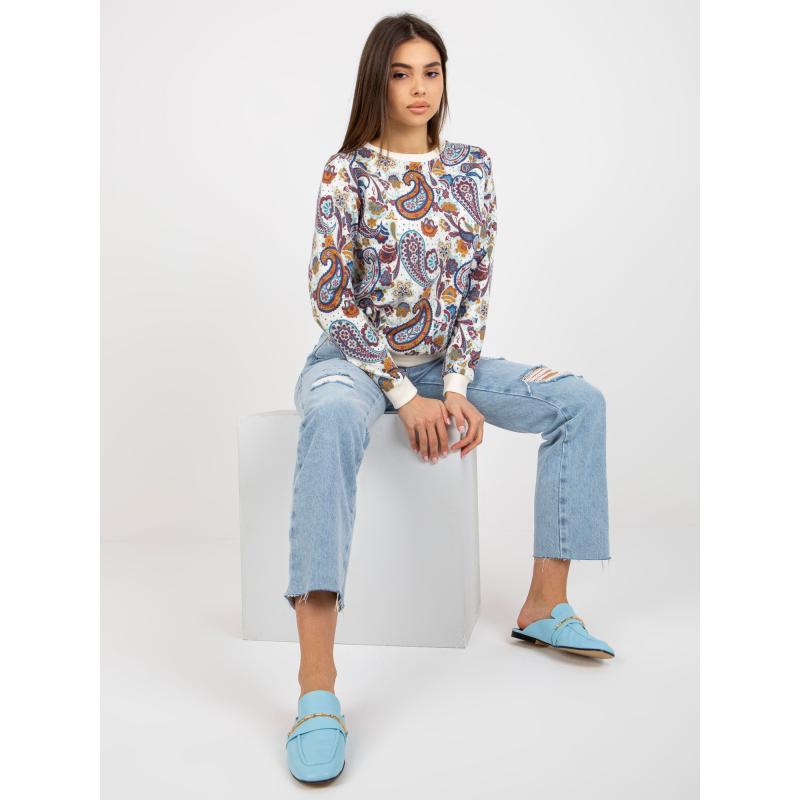 Dámská mikina s kapucí vzorovaná MILA ecru-modrá 