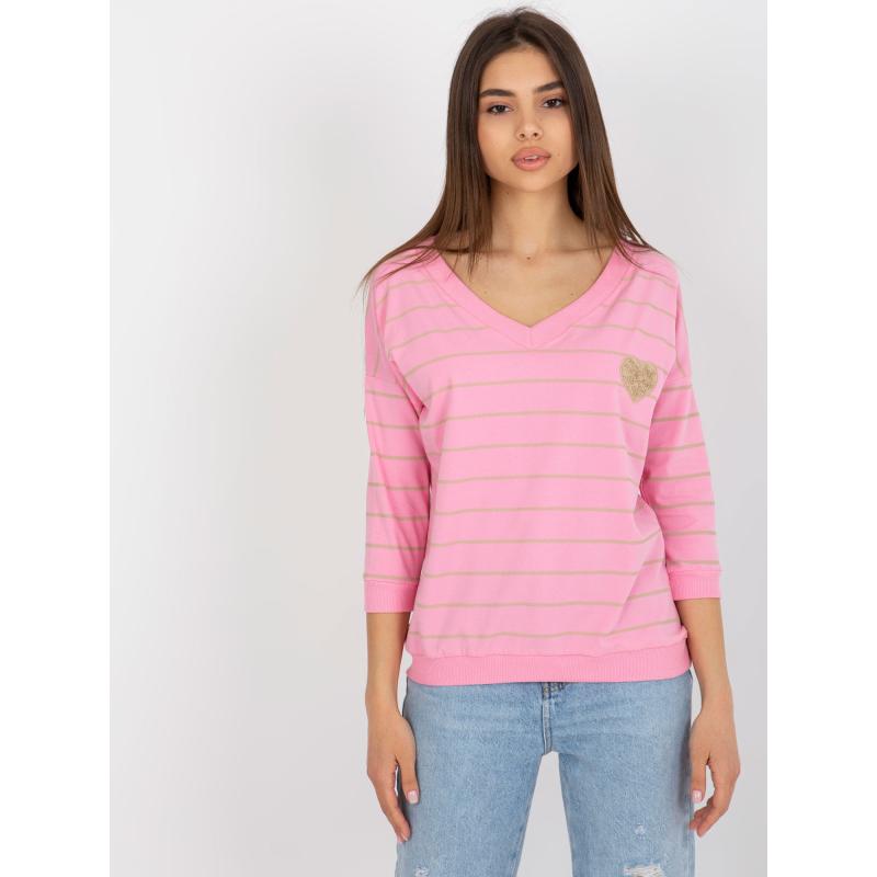 Női csíkos blúz BASIC FEEL GOOD rózsaszín-bézs színben