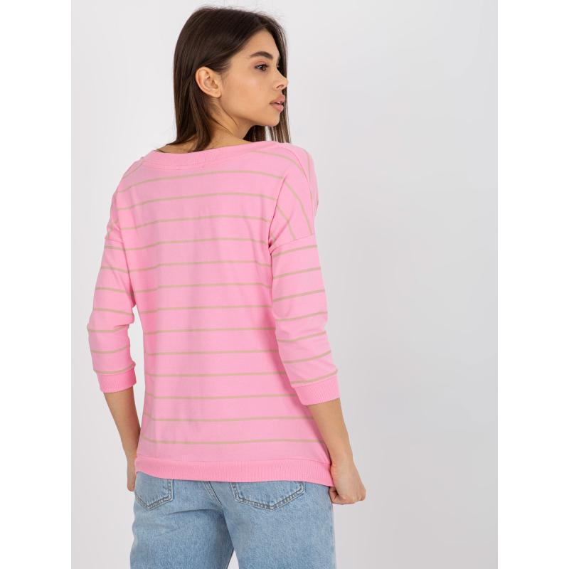 Női csíkos blúz BASIC FEEL GOOD rózsaszín-bézs színben
