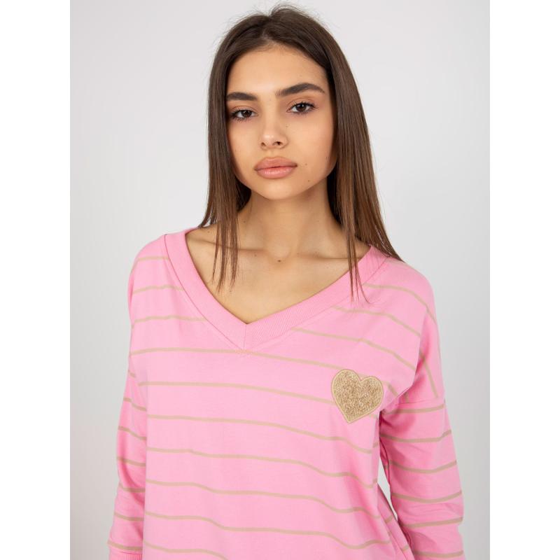 Női csíkos blúz BASIC FEEL GOOD rózsaszín-bézs színben