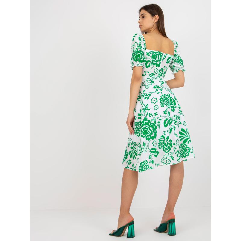 Női övvel díszített, mintás midi ruha ALABA fehér és zöld