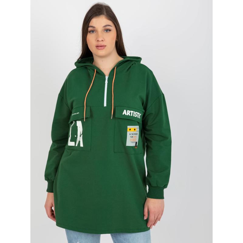 Női plus size pulóver zsebekkel ABELA sötétzöld