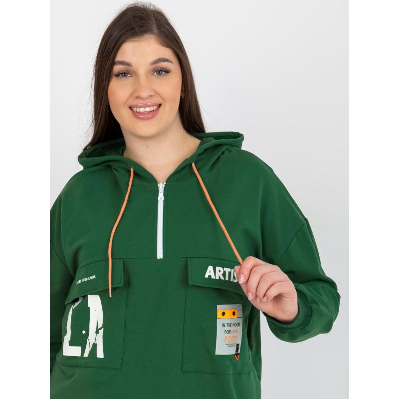 Női plus size pulóver zsebekkel ABELA sötétzöld