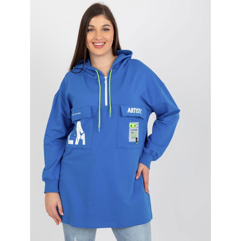 Női kapucnis pulóver plus size ABELA sötétkék