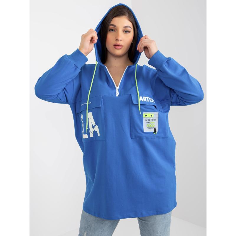 Női kapucnis pulóver plus size ABELA sötétkék