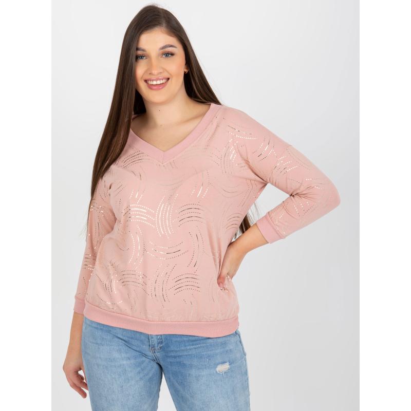 Dámska blúzka s 3/4 rukávmi plus size PAPIA svetlo ružová