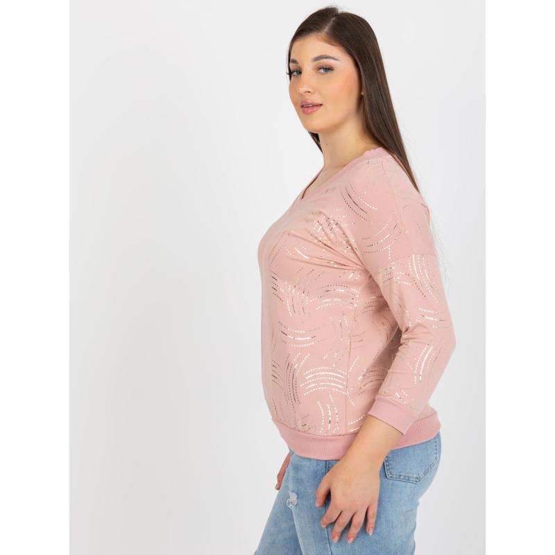 Dámska blúzka s 3/4 rukávmi plus size PAPIA svetlo ružová
