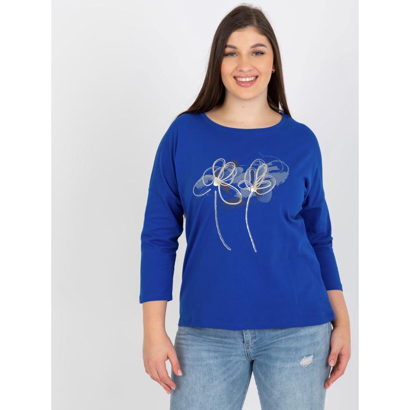 Dámska blúzka s potlačou a kamienkami plus size ALBINIA tmavo modrá