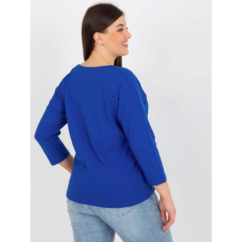 Dámska blúzka s potlačou a kamienkami plus size ALBINIA tmavo modrá