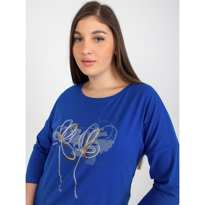 Dámska blúzka s potlačou a kamienkami plus size ALBINIA tmavo modrá