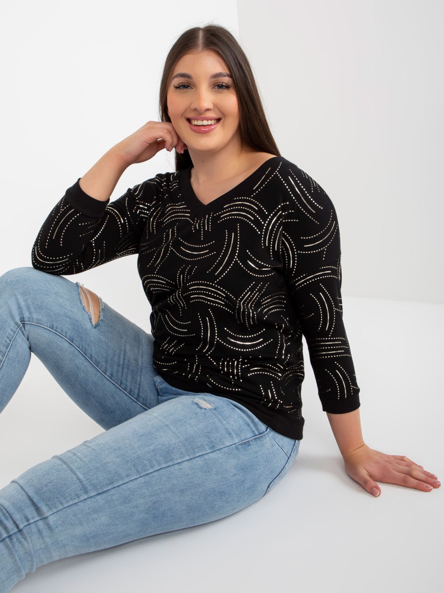 Dámska blúzka s potlačou a 3/4 rukávmi plus size GOTFRA čierna