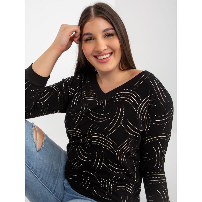 Dámska blúzka s potlačou a 3/4 rukávmi plus size GOTFRA čierna