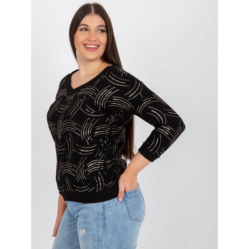 Dámska blúzka s potlačou a 3/4 rukávmi plus size GOTFRA čierna