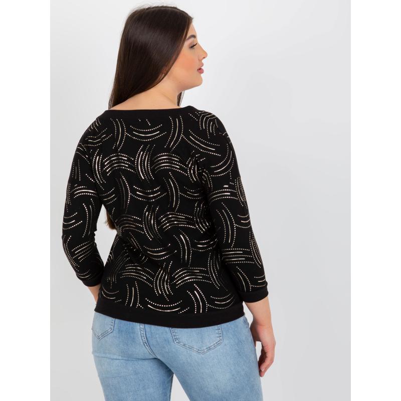 Dámska blúzka s potlačou a 3/4 rukávmi plus size GOTFRA čierna