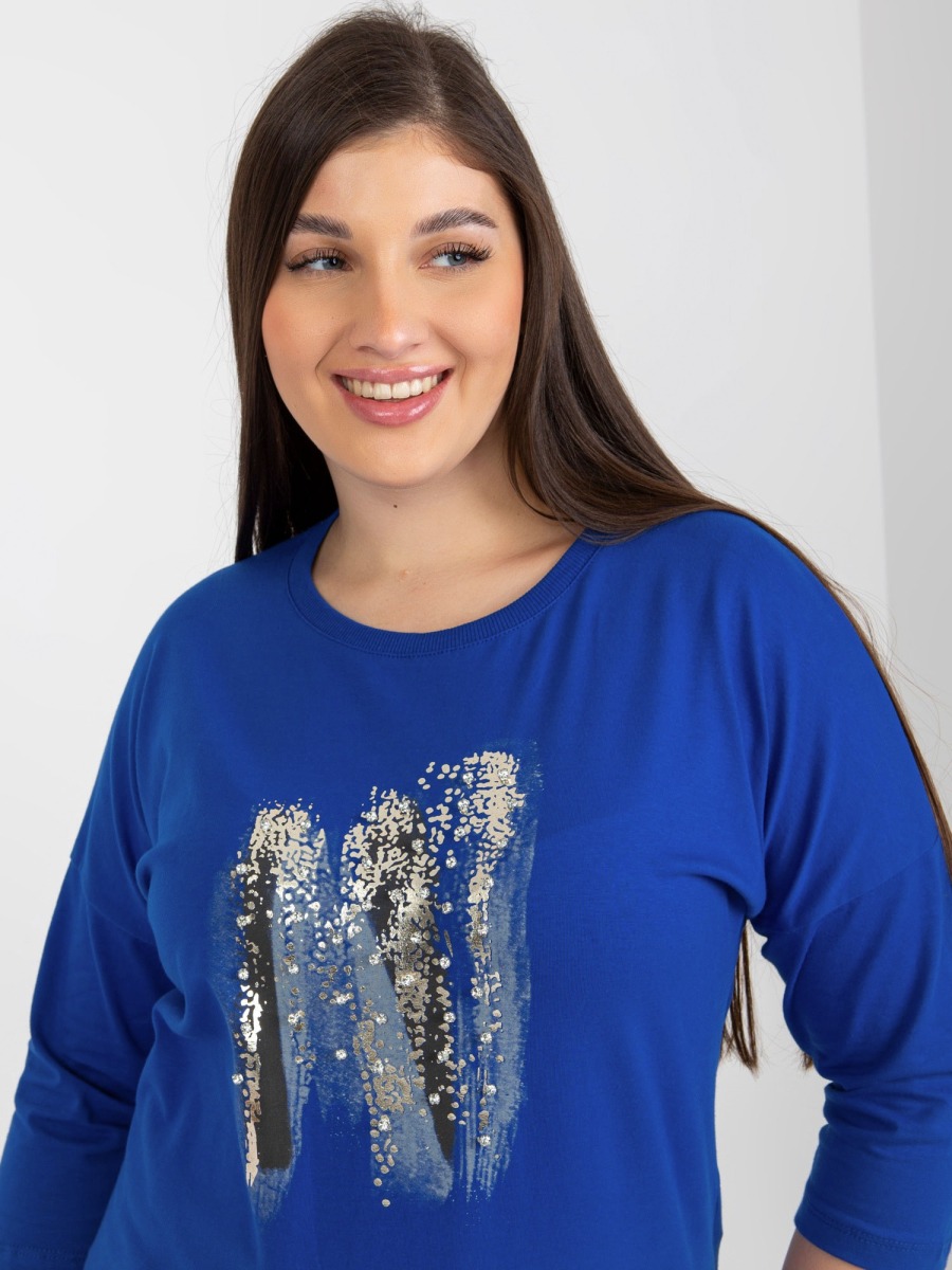 Dámska blúzka s 3/4 rukávmi a potlačou plus size THALA tmavo modrá