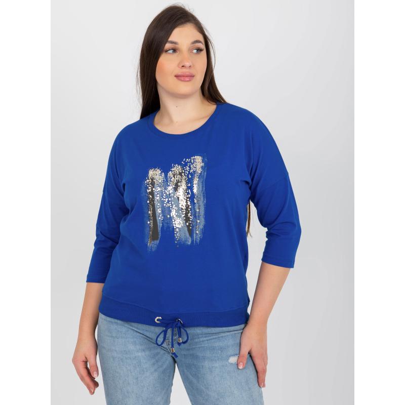 Dámska blúzka s 3/4 rukávmi a potlačou plus size THALA tmavo modrá