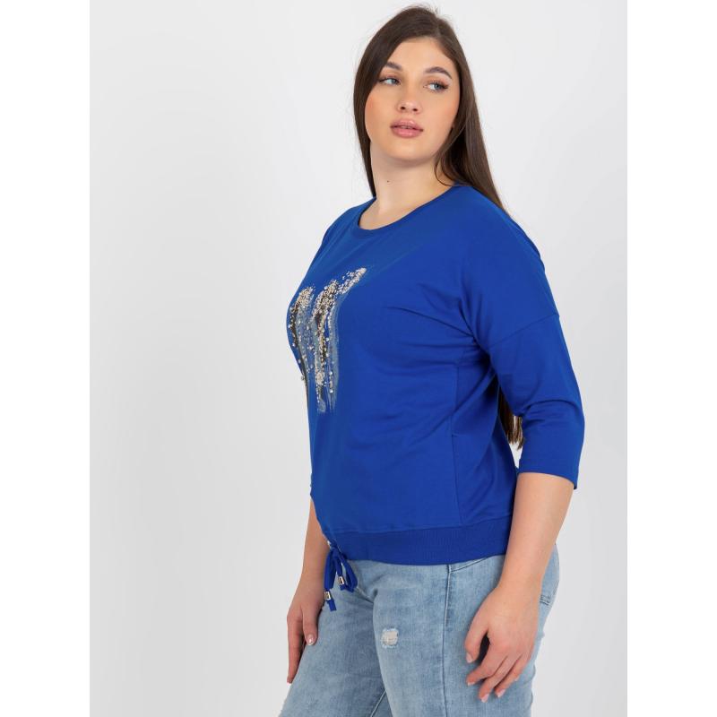 Dámska blúzka s 3/4 rukávmi a potlačou plus size THALA tmavo modrá