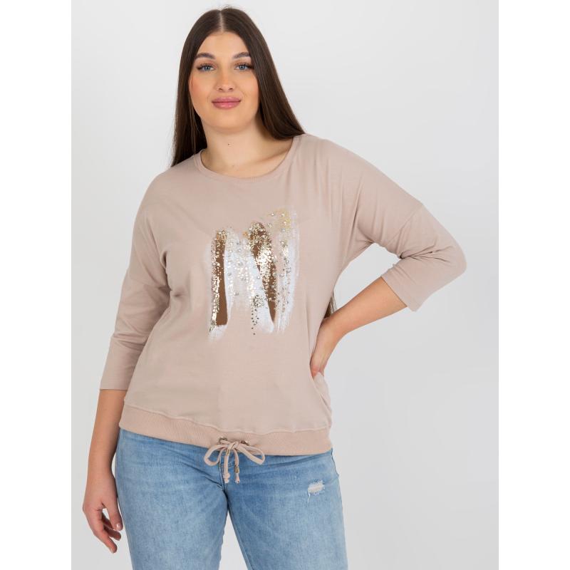 Dámska blúzka s aplikáciou plus size JONASA béžovo-hnedá