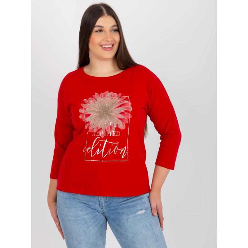 Dámska blúzka s nápisom a aplikáciami plus size OTTA červená