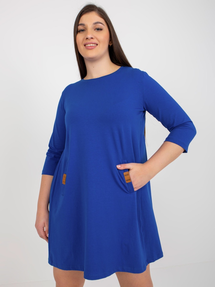Dámské šaty s kapsami mini plus size DALENNE kobaltové  