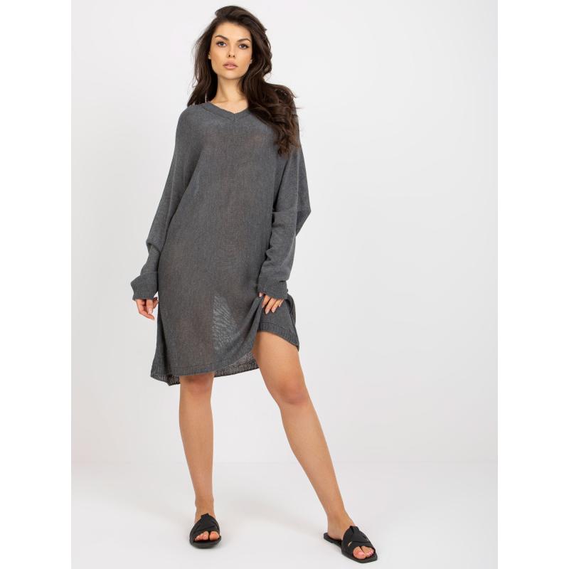 Dámské šaty oversize pletené BASILIA tmavě šedé 