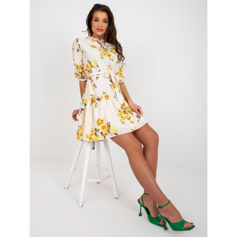 Női öves ruha LARA bézs-sárga és bézs színű