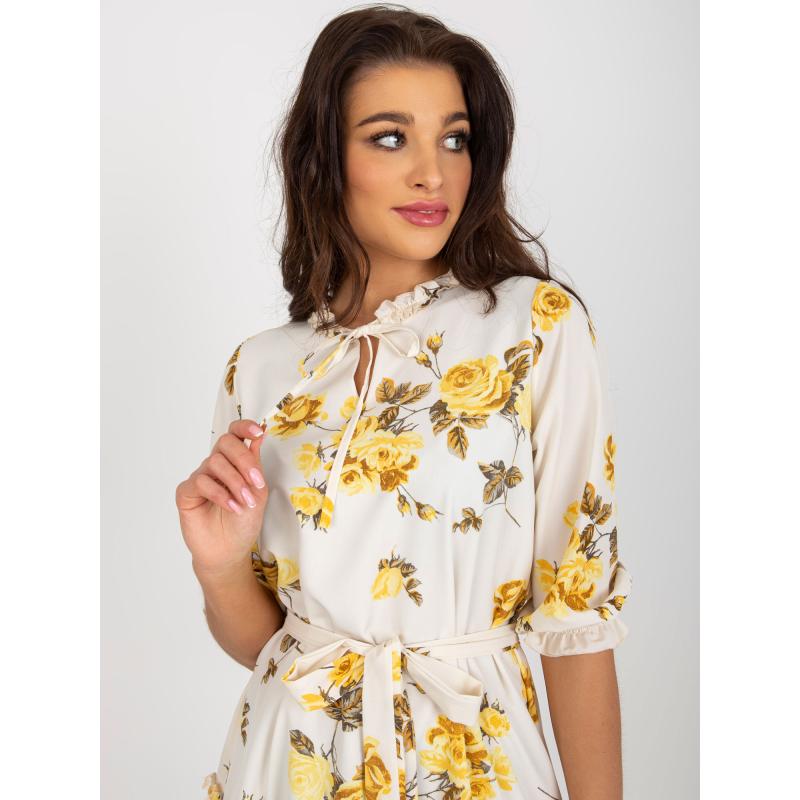 Női öves ruha LARA bézs-sárga és bézs színű