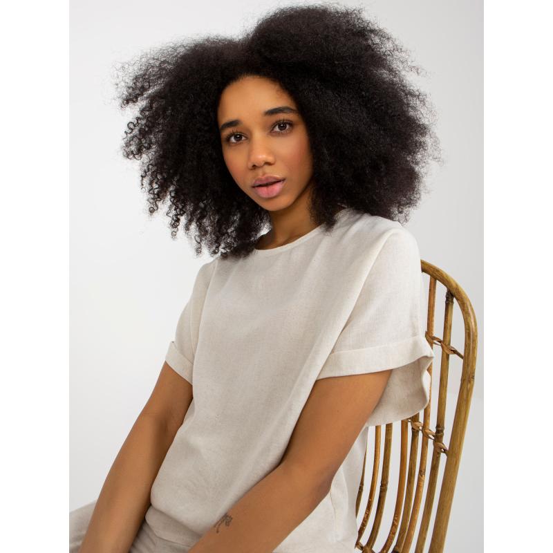 Dámský komplet s kalhotami RUE PARIS světle béžový