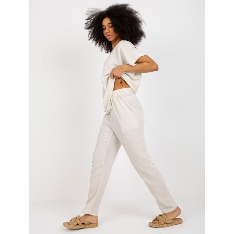 Dámský komplet s kalhotami RUE PARIS světle béžový