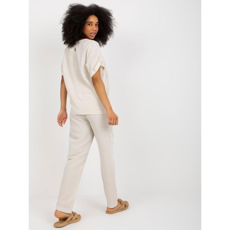 Dámský komplet s kalhotami RUE PARIS světle béžový