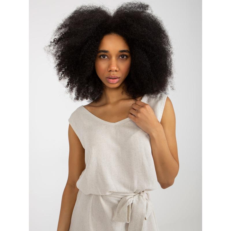 Dámské šaty s plátnem RUE PARIS světle béžové 