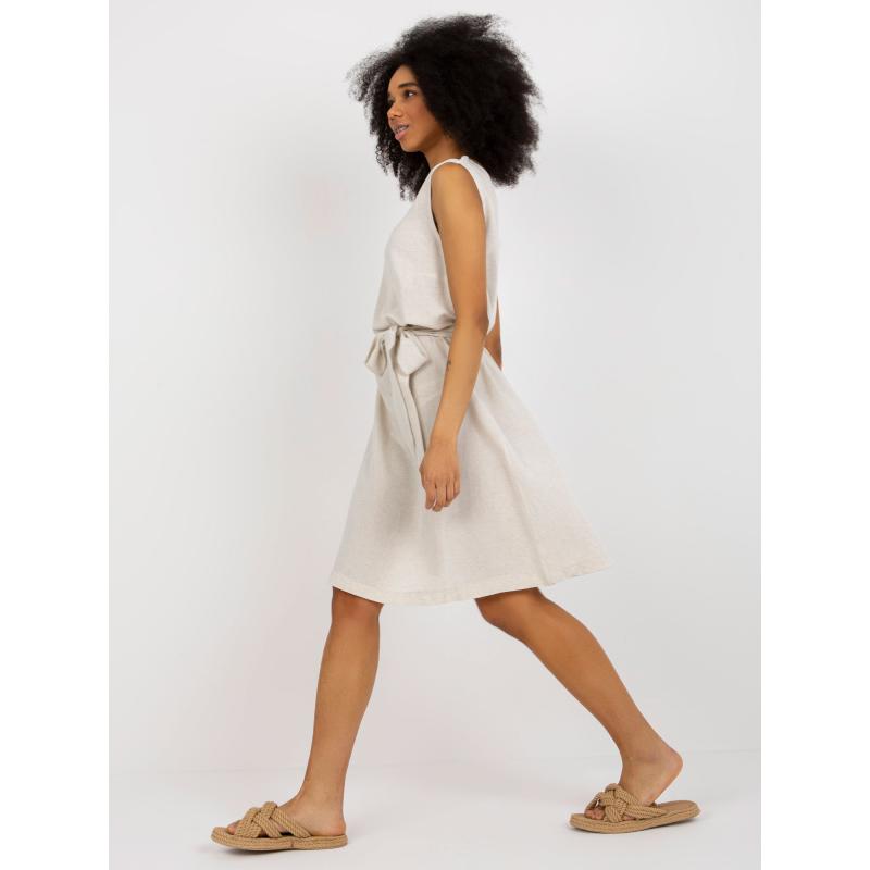 Dámské šaty s plátnem RUE PARIS světle béžové 