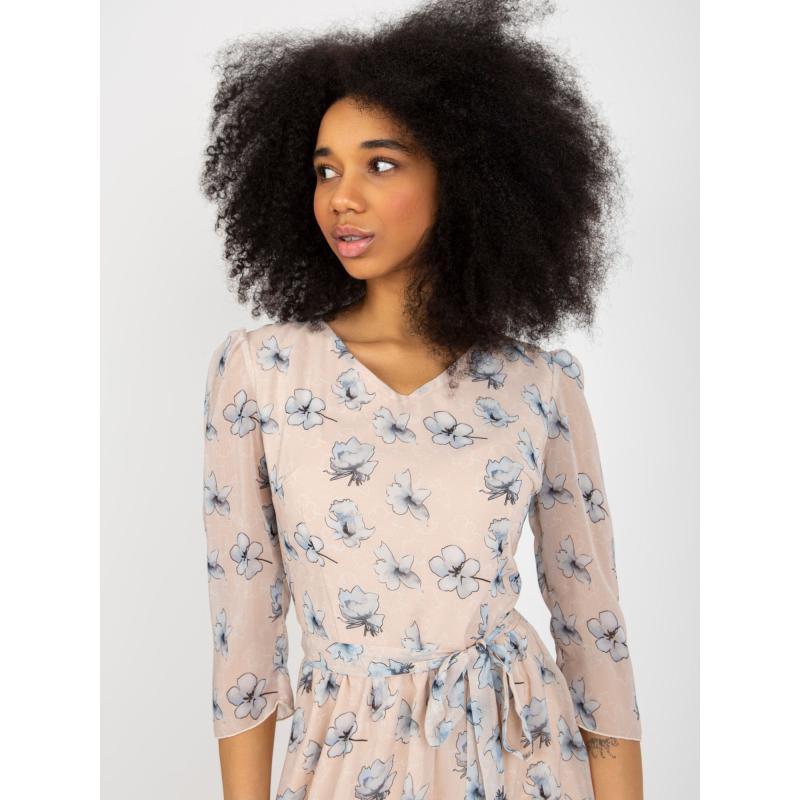 Női nyomtatott ruha övvel ALZIA bézs színben