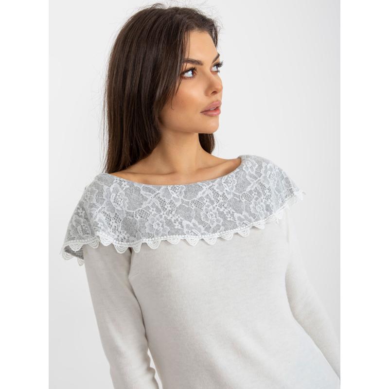 Női vállnélküli pulóver LEVA bézs-szürke