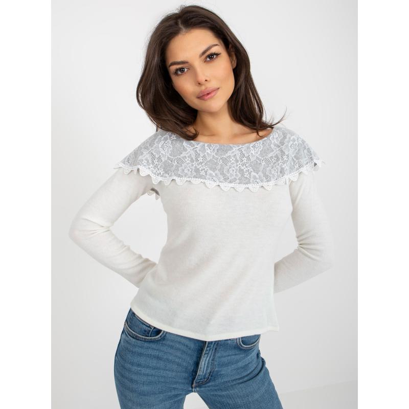 Női vállnélküli pulóver LEVA bézs-szürke