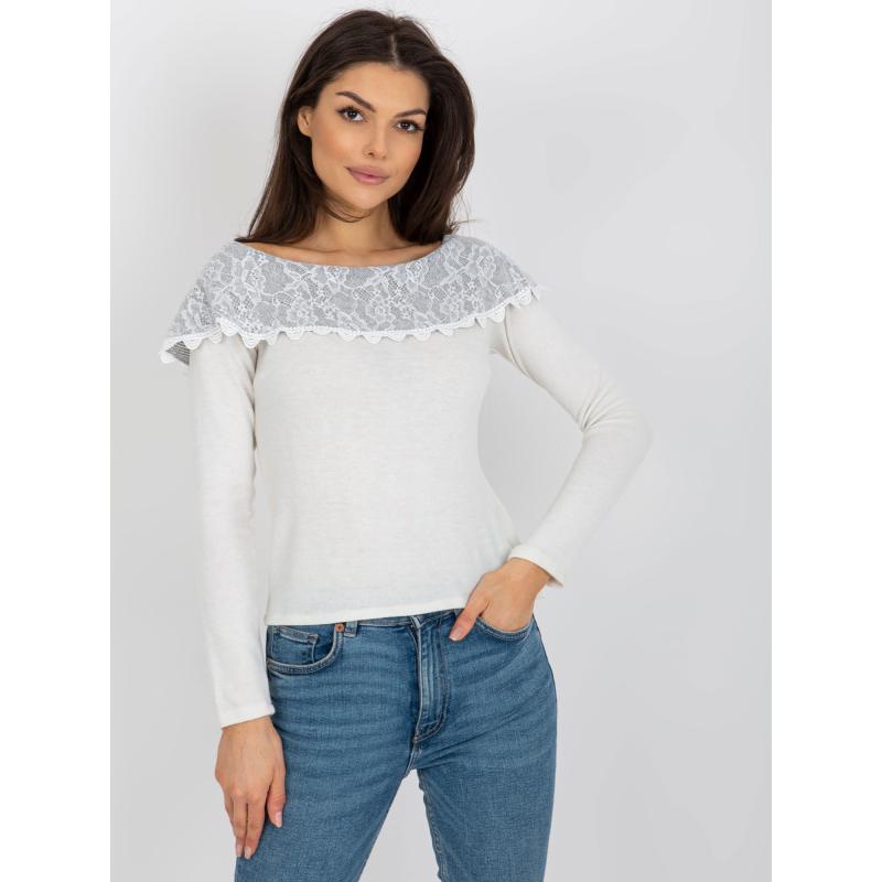 Női vállnélküli pulóver LEVA bézs-szürke