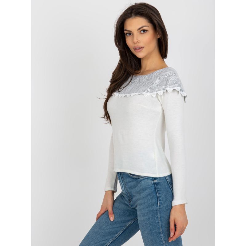 Női vállnélküli pulóver LEVA bézs-szürke