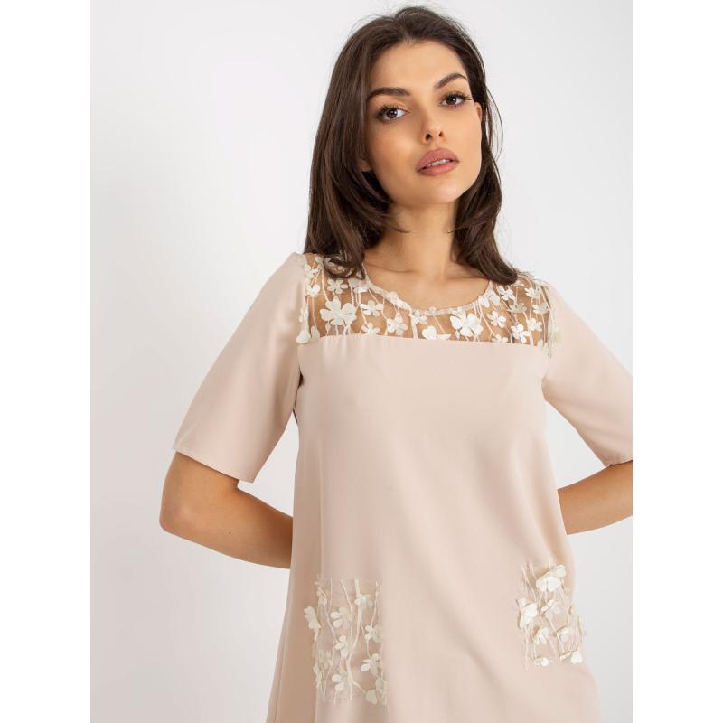 Dámské šaty s květinovou aplikací VALERA béžové